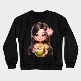 Khmer woman drinking coconut water Crewneck Sweatshirt